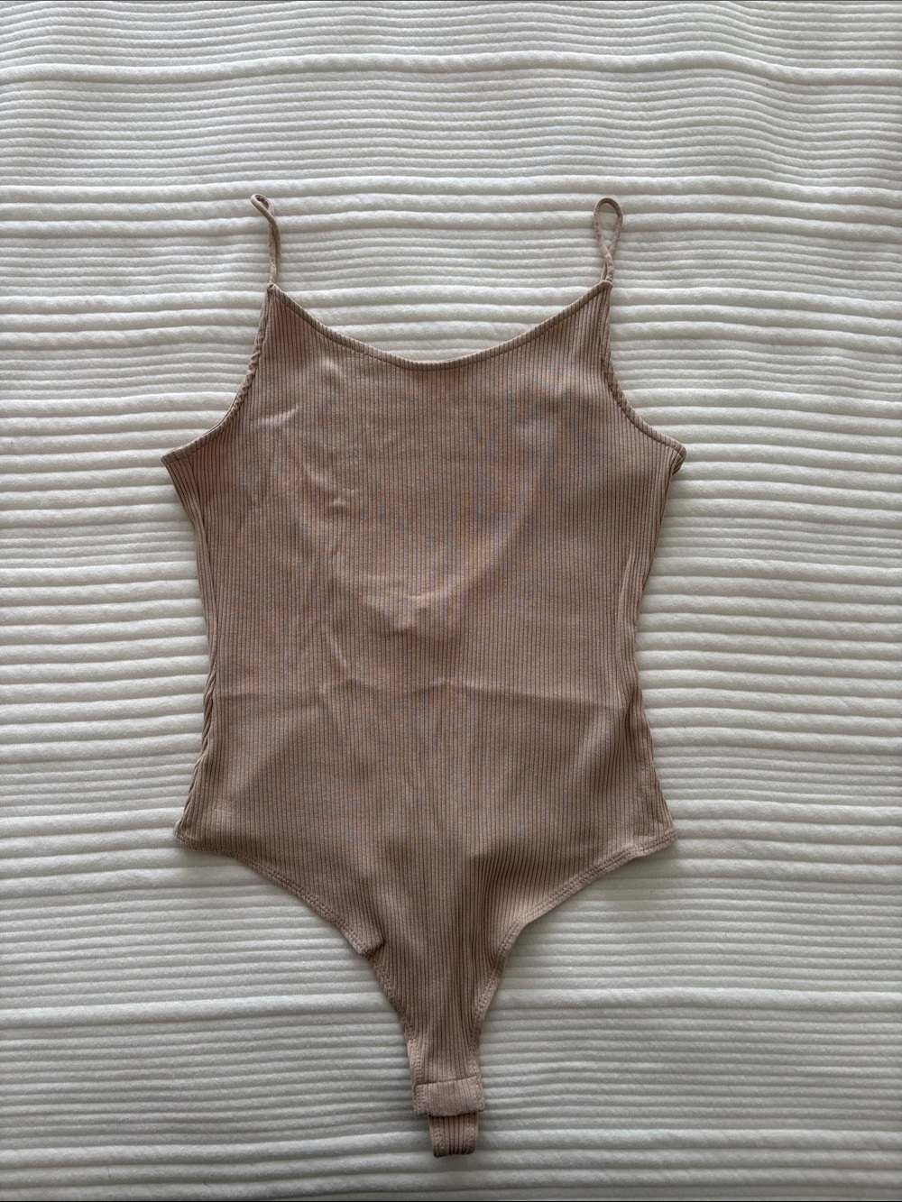 H&M Ribbed Spaghetti-Strap Bodysuit in Mauve-Taupe